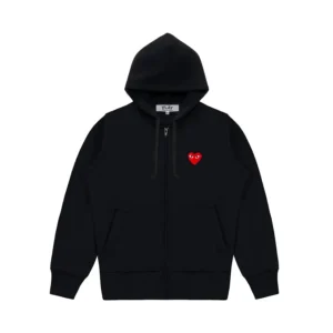 CDG Hoodie Zip Up Single Heart – Black