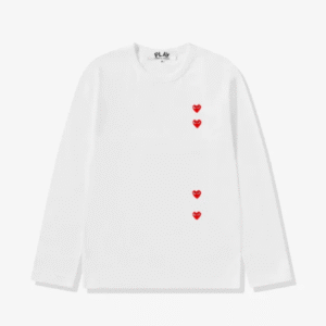 CDG Play Multi Red Heart Long Sleeve T-Shirt White